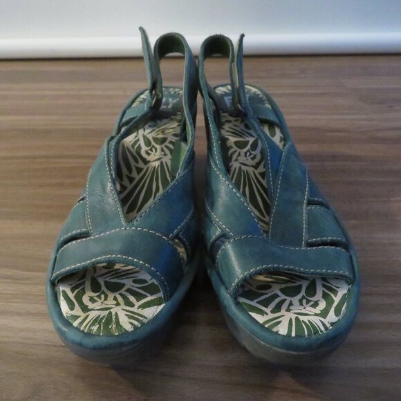 FLY LONDON Leather Yisa Wedge Sandals in Forest Green Sz US 6-6.5 / EU 38 - Picture 9 of 13